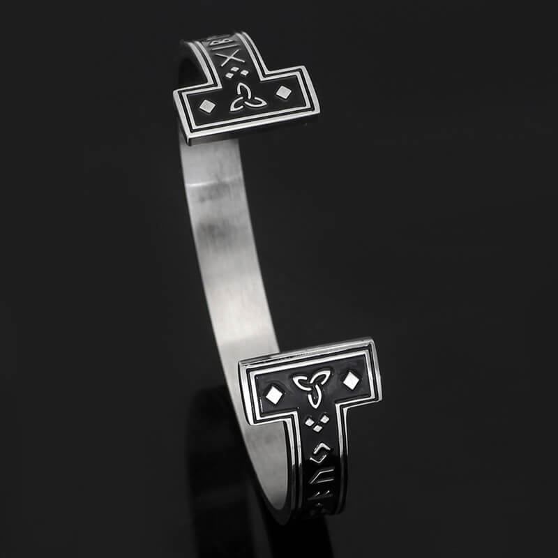 Celtic Knot Runes Stainless Steel Viking Cuff Bracelet