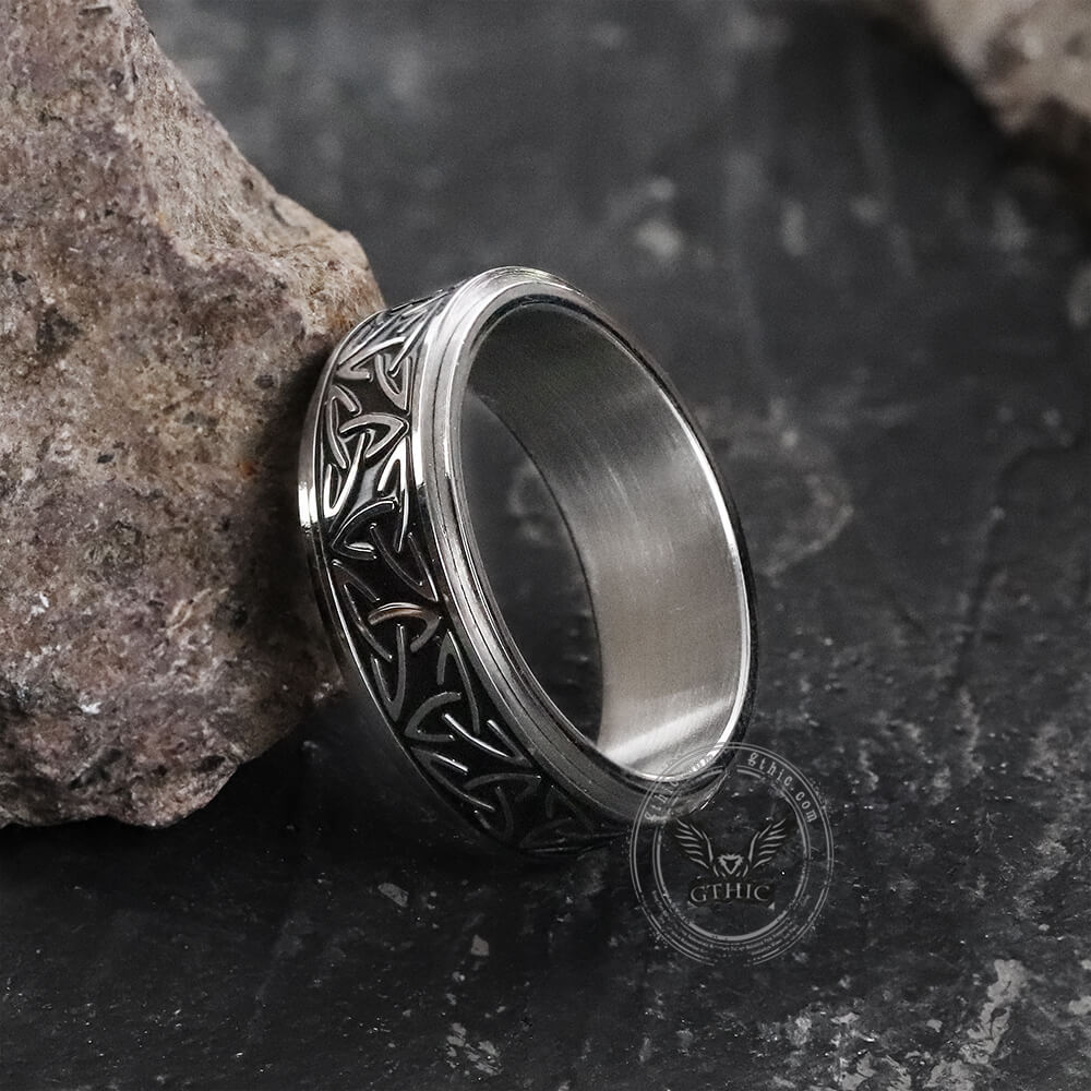Celtic Triangle Knot Stainless Steel Viking Spinner Ring