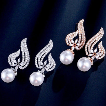 Lavinia - Pearl and Cubic Zirconia Bridal Earrings - Available in Silver, Rose Gold and Yellow Gold
