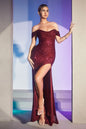 Off The Shoulder Ruched Sequin Gown