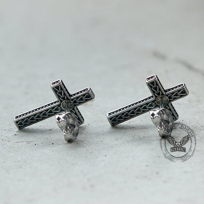Chain Pattern Cross Stainless Steel Stud Earring