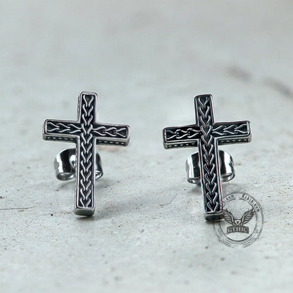 Chain Pattern Cross Stainless Steel Stud Earring