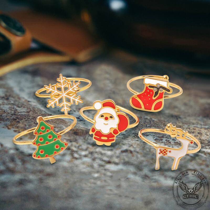 Christmas Cute Stainless Steel Open Ring