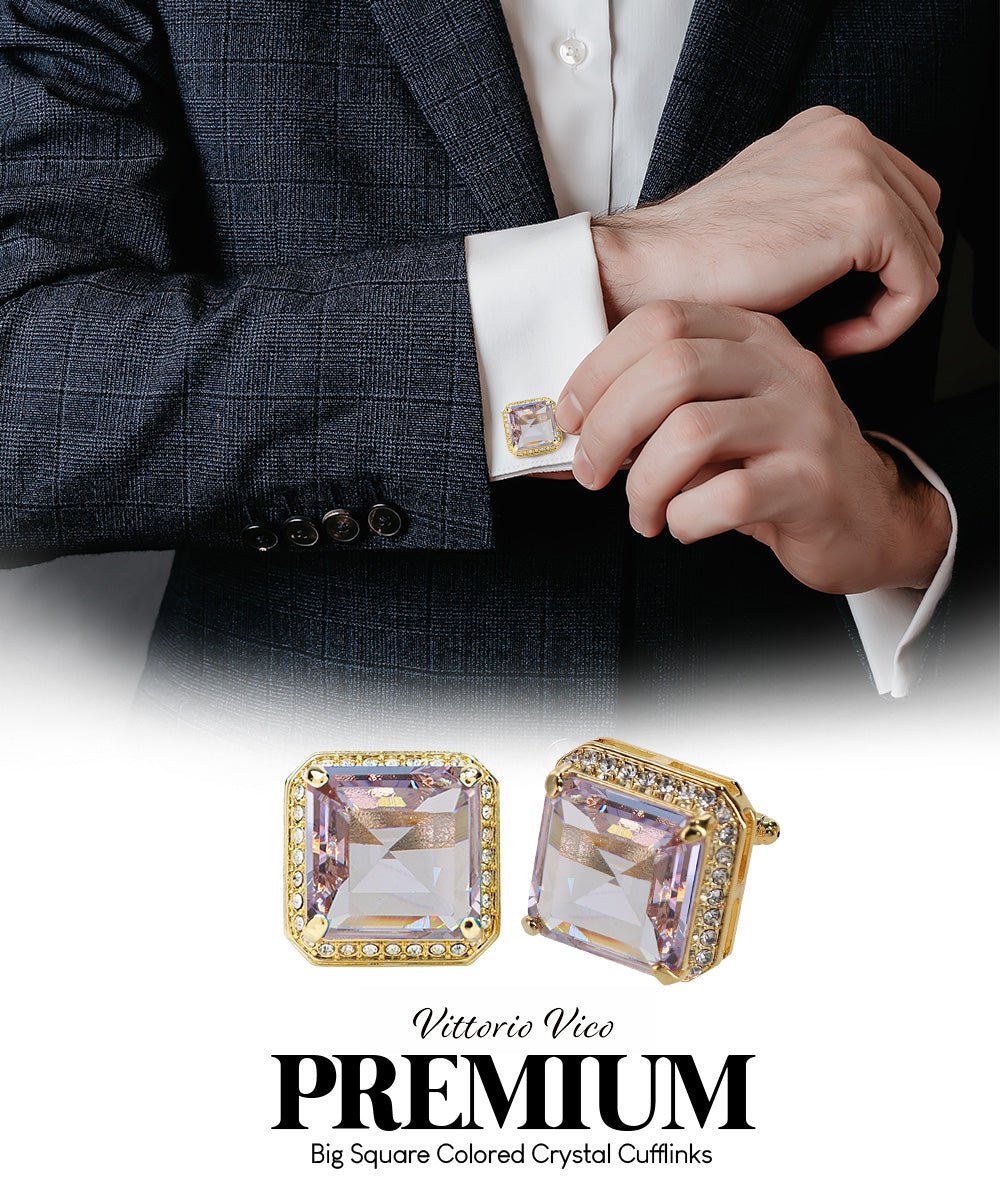 Vittorio Vico Large Big Square Crystal Colorstone Cufflinks: CL 70XX Series