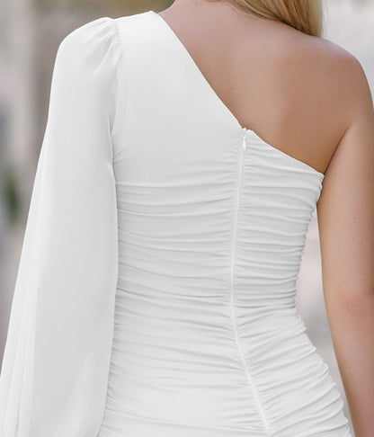 Clara One Sleeve Mini Dress -  White - FINAL SALE