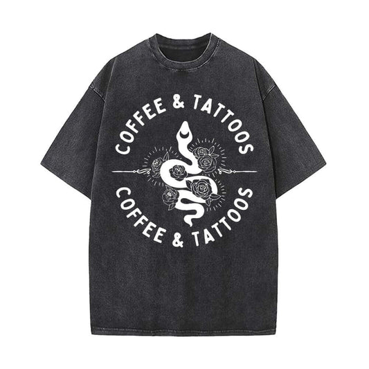 Coffee and Tattoos Snake Rose Vintage Washed T-shirt