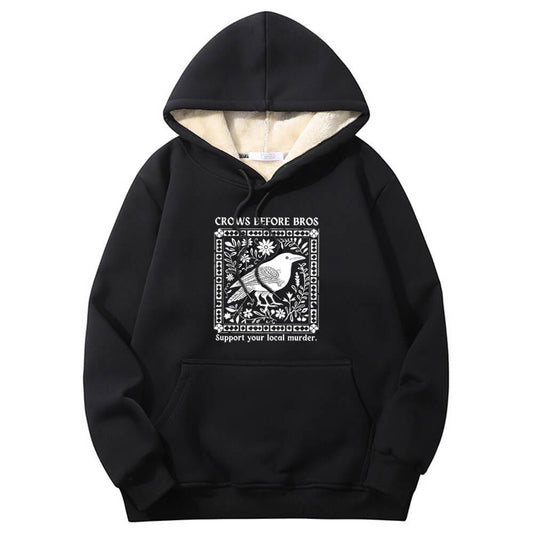 Multicolor Crows Before Bros Warm Fleece Sherpa Lined Hoodie