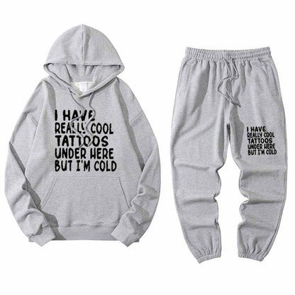 Multicolor I Have Really Cool Tattoos Crew Collar Hoodie Pants Set