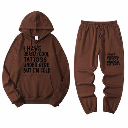 Multicolor I Have Really Cool Tattoos Crew Collar Hoodie Pants Set