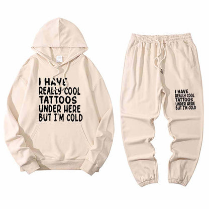 Multicolor I Have Really Cool Tattoos Crew Collar Hoodie Pants Set