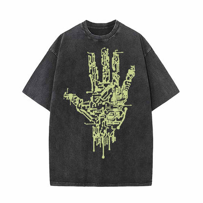 Computer Circuit Board Hand Vintage Washed T-shirt