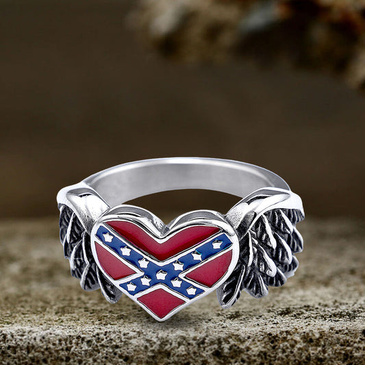 Confederate Heart Wing Stainless Steel Ring