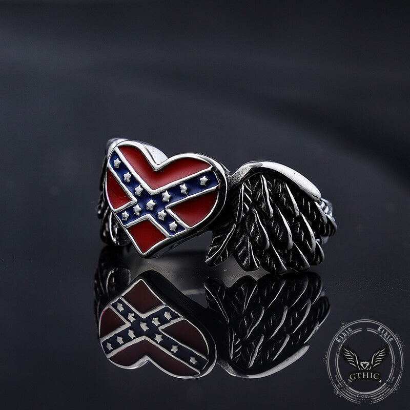 Confederate Heart Wing Stainless Steel Ring