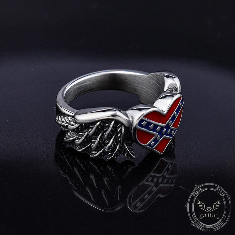 Confederate Heart Wing Stainless Steel Ring