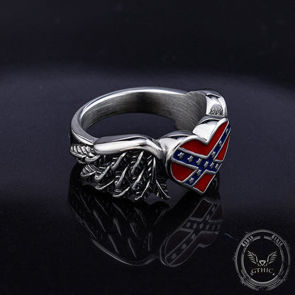 Confederate Heart Wing Stainless Steel Ring