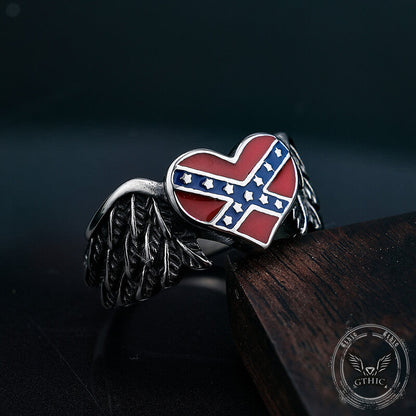 Confederate Heart Wing Stainless Steel Ring