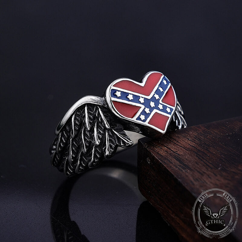 Confederate Heart Wing Stainless Steel Ring