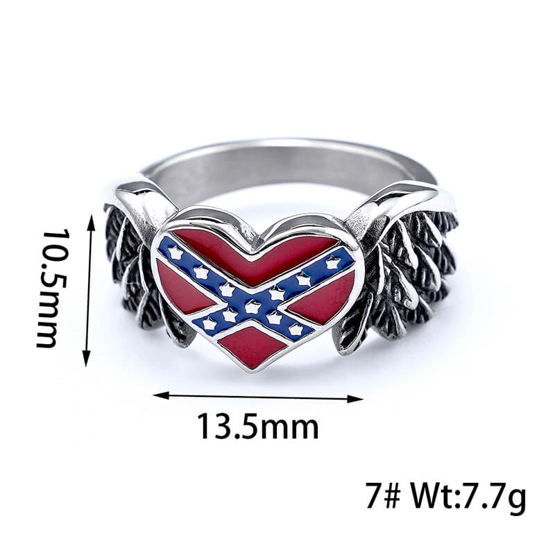 Confederate Heart Wing Stainless Steel Ring