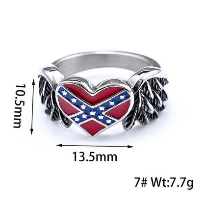 Confederate Heart Wing Stainless Steel Ring