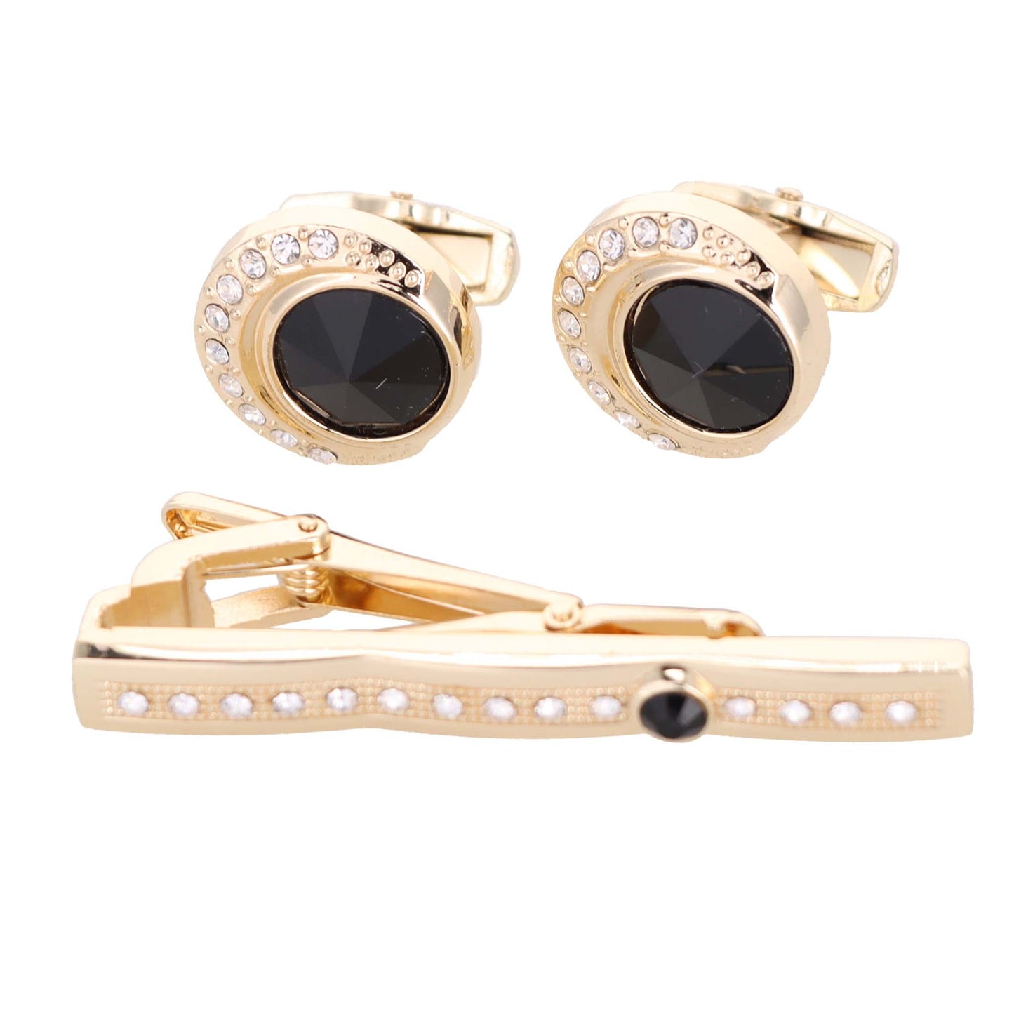 Vittorio Vico Gold Rhinestone Cufflinks & Tie Bar Set in Gift Box