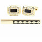 Vittorio Vico Gold Rhinestone Cufflinks & Tie Bar Set in Gift Box