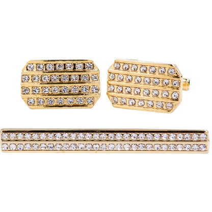 Vittorio Vico Gold Rhinestone Cufflinks & Tie Bar Set in Gift Box