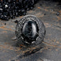 Cracked Black Turquoise Patterned Stainless Steel Ring