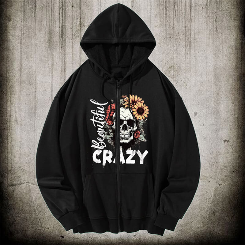 Crazy Flower Sugar Skull Hoodie Coat