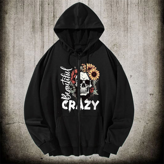 Crazy Flower Sugar Skull Hoodie Coat