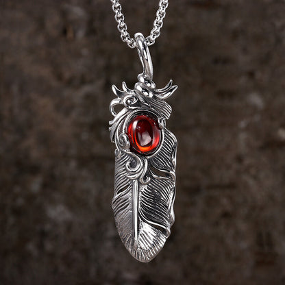 Creative Ruby Feather Stainless Steel Pendant Necklace