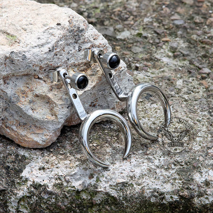 Crescent Moon Stainless Steel Front-back Earrings
