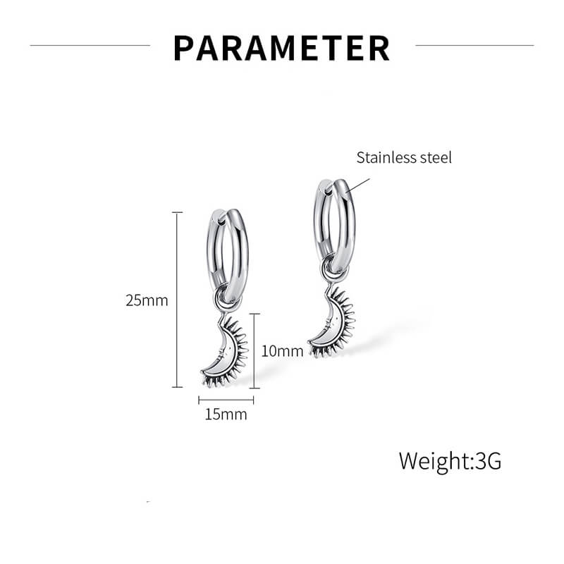Crescent Moon Stainless Steel Hoop Earrings