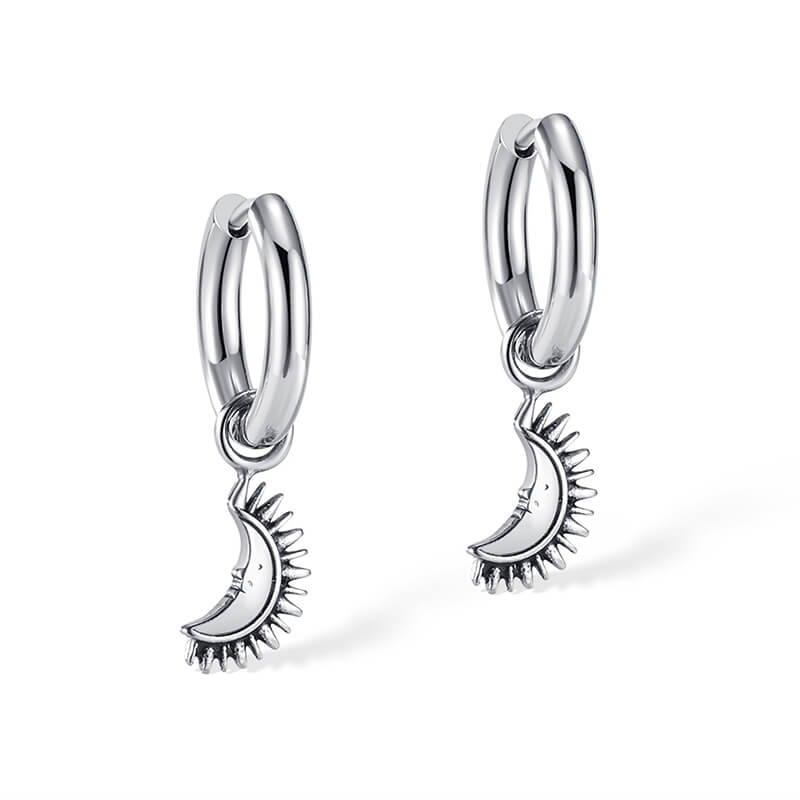 Crescent Moon Stainless Steel Hoop Earrings