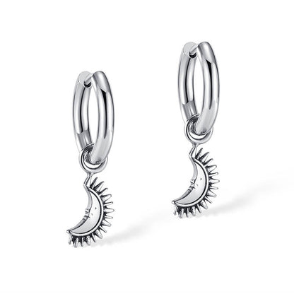 Crescent Moon Stainless Steel Hoop Earrings