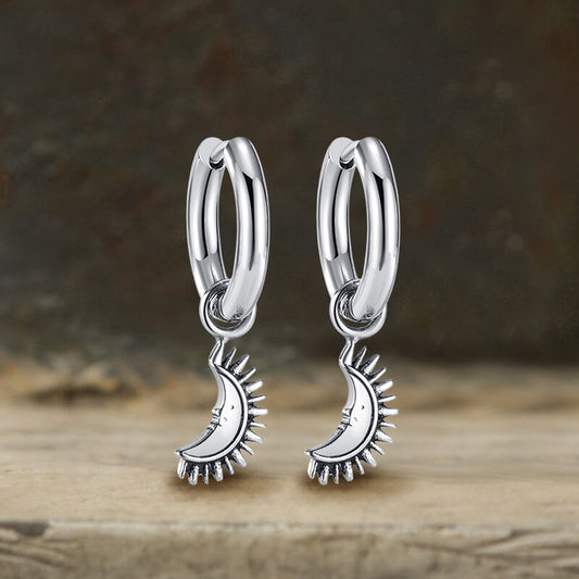 Crescent Moon Stainless Steel Hoop Earrings