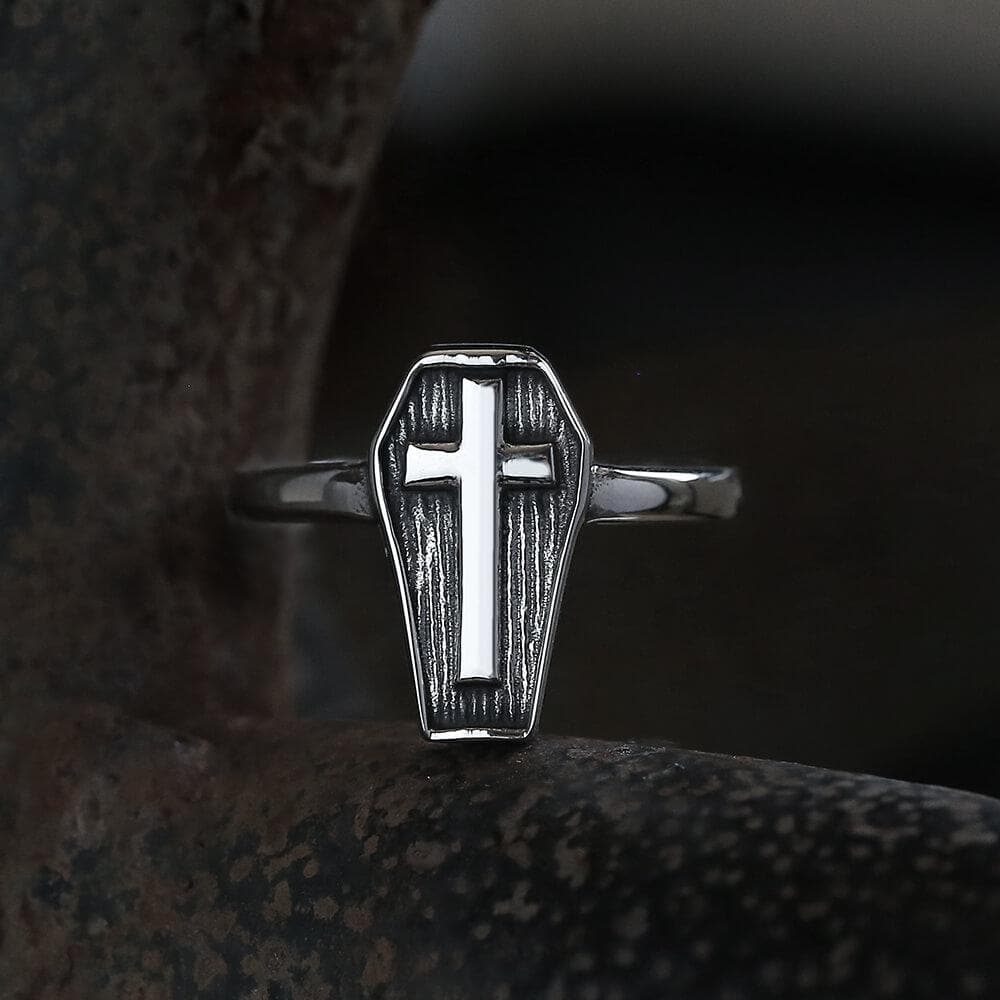 Cross And Coffin Stainless Steel Ring