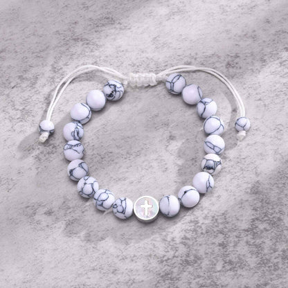 Cross Design Turquoise Adjustable Bead Bracelet