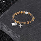 Cross Religious Agate Stone Bead Bracelet
