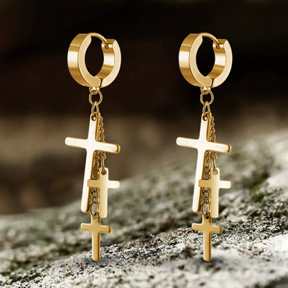 Cross Stainless Steel Clip Hoop Earring