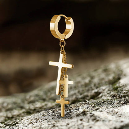 Cross Stainless Steel Clip Hoop Earring