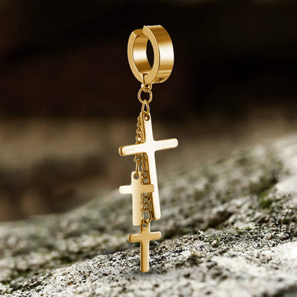 Cross Stainless Steel Clip Hoop Earring