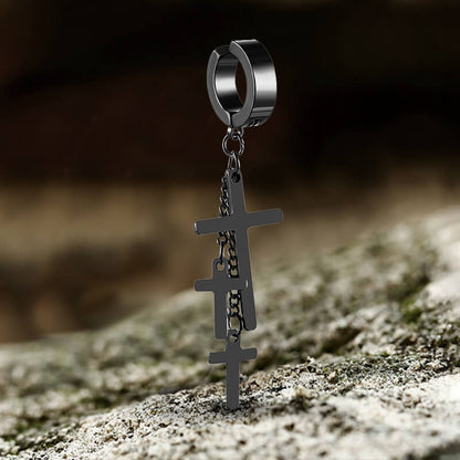 Cross Stainless Steel Clip Hoop Earring