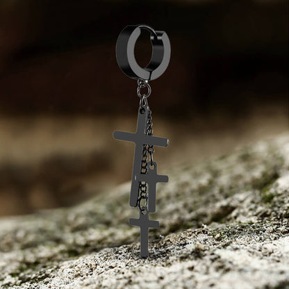 Cross Stainless Steel Clip Hoop Earring