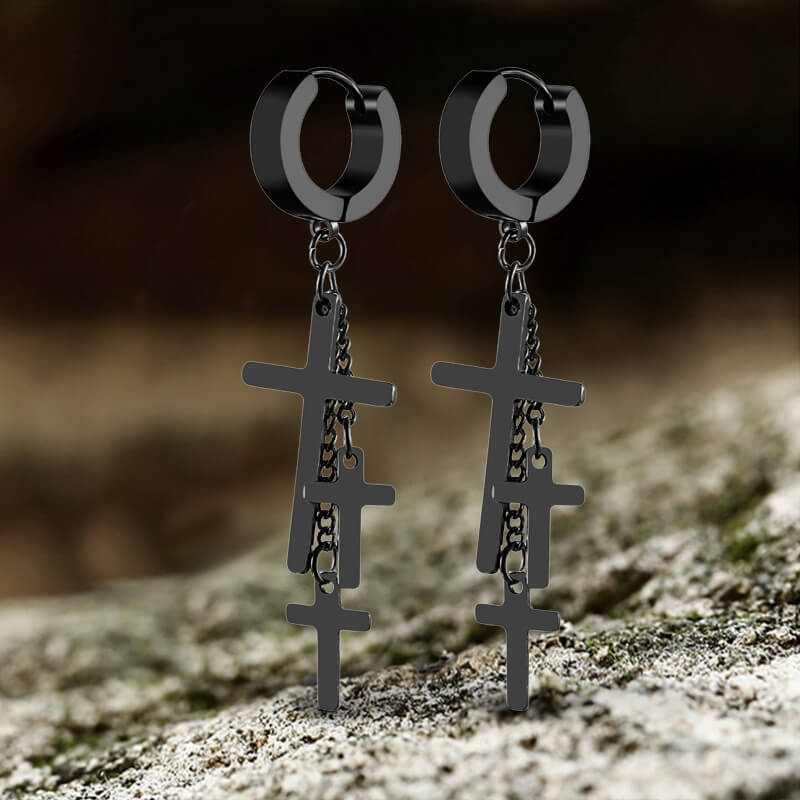Cross Stainless Steel Clip Hoop Earring