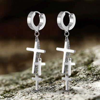 Cross Stainless Steel Clip Hoop Earring