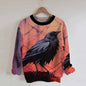Crow Pattern Casual Round Neck Sweatshirt