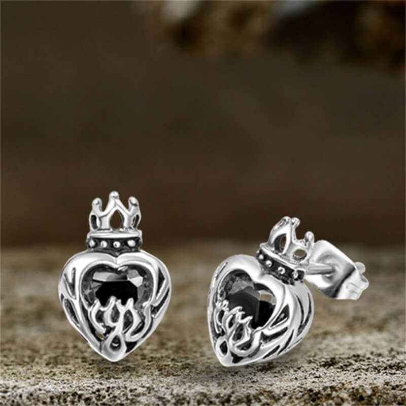 Crown Gem Stainless Steel Gothic Stud Earrings