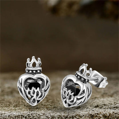Crown Gem Stainless Steel Gothic Stud Earrings