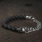 Cuban Chain And Volcanic Rock Skull Bracelet
