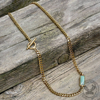 Cuban Link Aventurine Stainless Steel Necklace